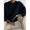 Women European Style Solid Color Loose Lazy Casual Thick Knit Sweater