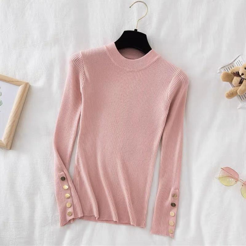 Autumn and Winter Long Sleeve Soft Knitted Women's Sweater Half High Collar Solid Bottom Pullover Sweaters Tops Ladies O Neck Casual Knitwears 24973