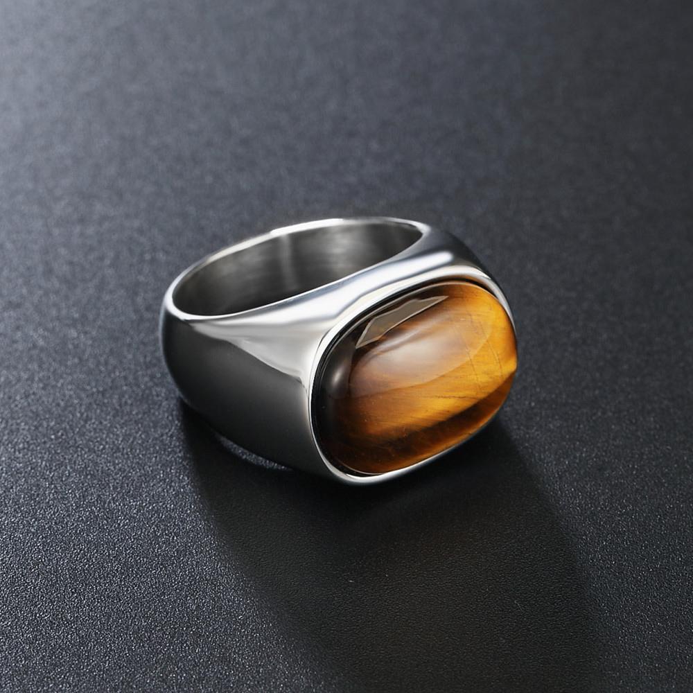 Anelli in Acciaio Inossidabile Color Oro/Acciaio con Pietre Occhio di Tigre Marroni Retrò per Uomini Donne Classici Eleganti Semplici Gioielli in Acciaio Inossidabile Regalo