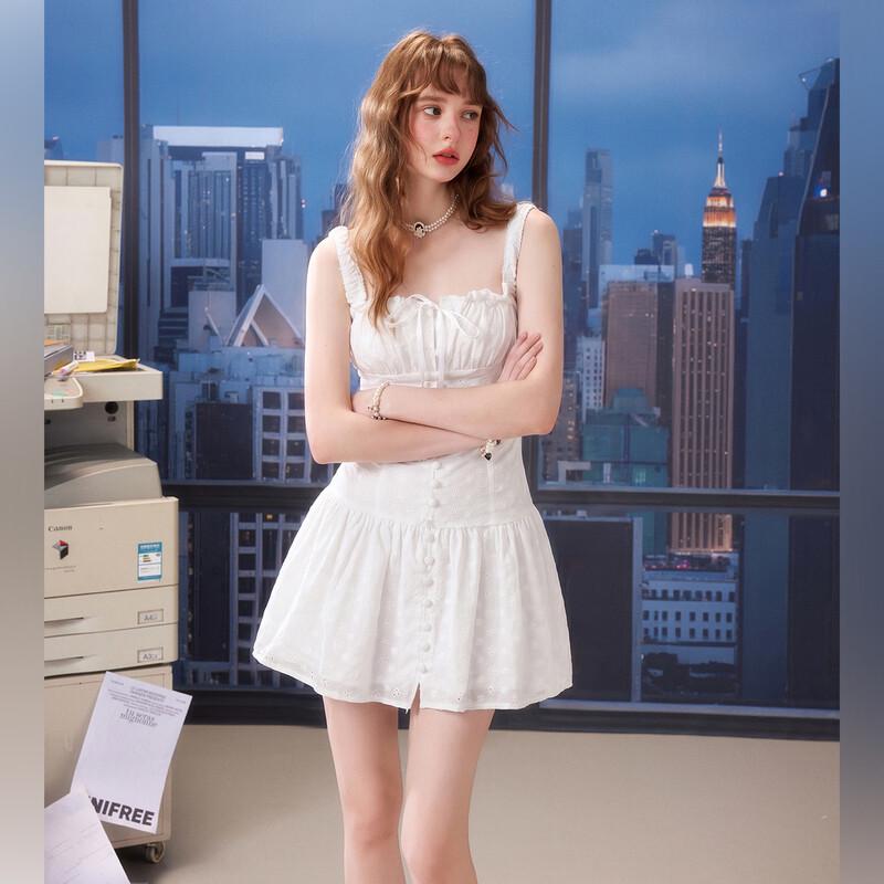 unifree French Retro Ruffled Pleated Camisole Dress