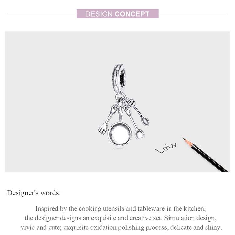 BAMOER 925 Sterling Silber Mini Kochgeschirr und Geschirr Charm Anhänger für Original 3mm Armband Armreif