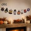 Halloween Ornament Collection 8Pcs Bunting Banner, Pumpkin Ghost Bat Witch Cartoon Hanging Garland, Decorative Props for Dessert Shops Retro