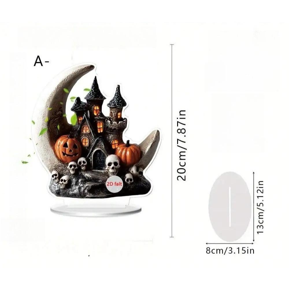 

1pcs Halloween Ghost Skull Horror Castle Moon Shape - 2D Flat Acrylic Desktop Ornament, Four Seasons Decoration, Novelty Home Decor 20*20cm