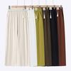 Women's High Waist Elastic Waist Tencel Linen Wide Leg Nine Minute Pants Loose Fit Casual Trousers