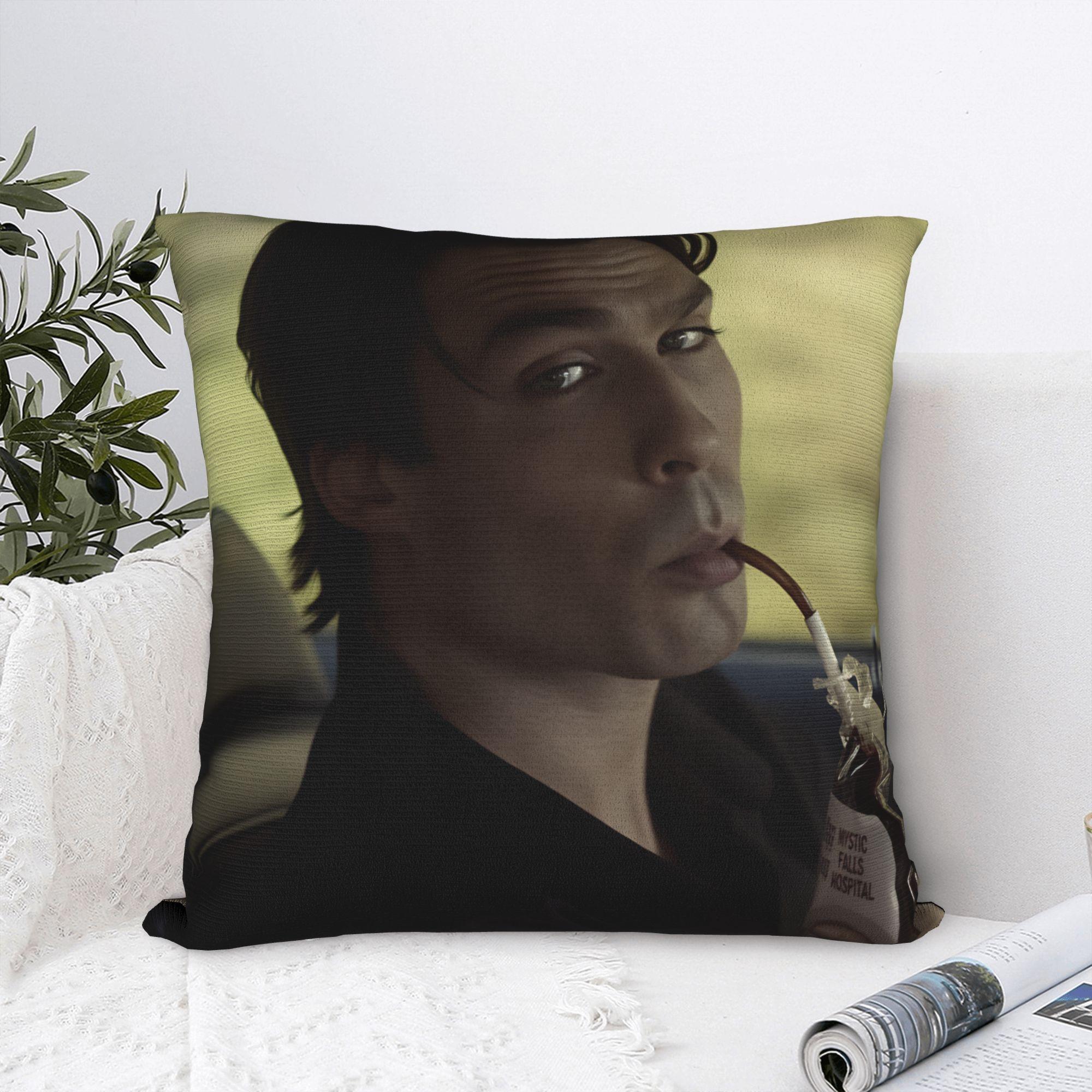 Fine Glasses Unisex Pillow Cover Damon Salvatore The Vampire Diaries Vintage Pillow Case For Sofa Home Decoration Pillowcases