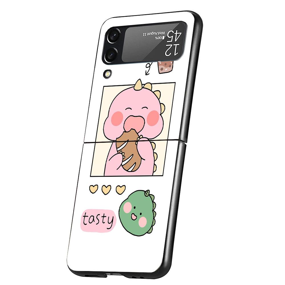 Cute Cartoon Dinosaur Baby Case Phone Cover for Samsung Galaxy Z Flip 6 5 4 3 5G ZFlip6 ZFlip5 ZFlip4 ZFlip3 Black Hard Trend Fu