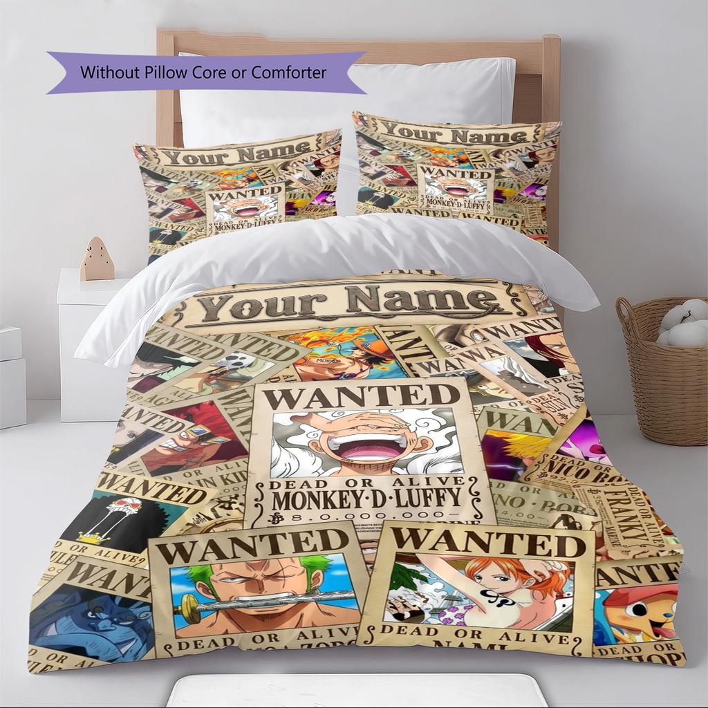 Name Custom Luffy Zoro Anime Pattern Bedding Set Quilt Cover Pillowcase Home Decor Gift (1 * Duvet Cover + 2 * Pillowcase, Without Core)