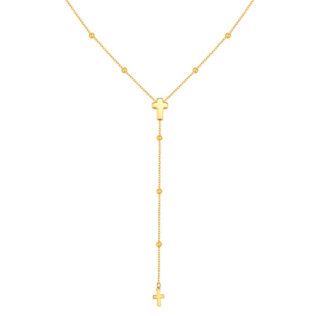 Wind-Plated 18K Gold Stainless Steel Bead Chain Cross Y-Shaped Necklace Female Nc-2522