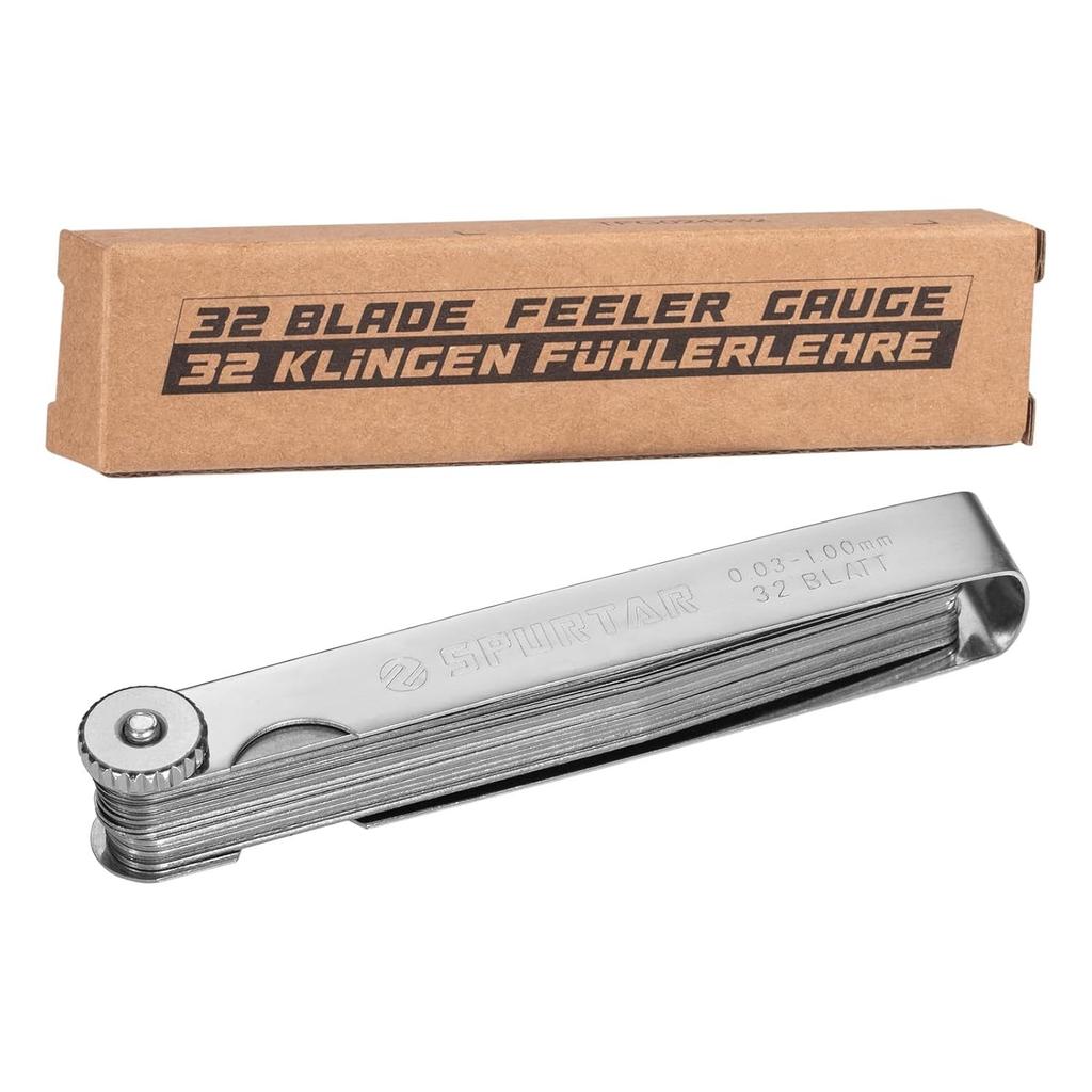 Spurtar Feeler Gauge 0.03-1.00mm, 32 Blades Dual Marked SAE and Metric Valve Gauges Measurement Tool for Measuring Gap Width Thickness