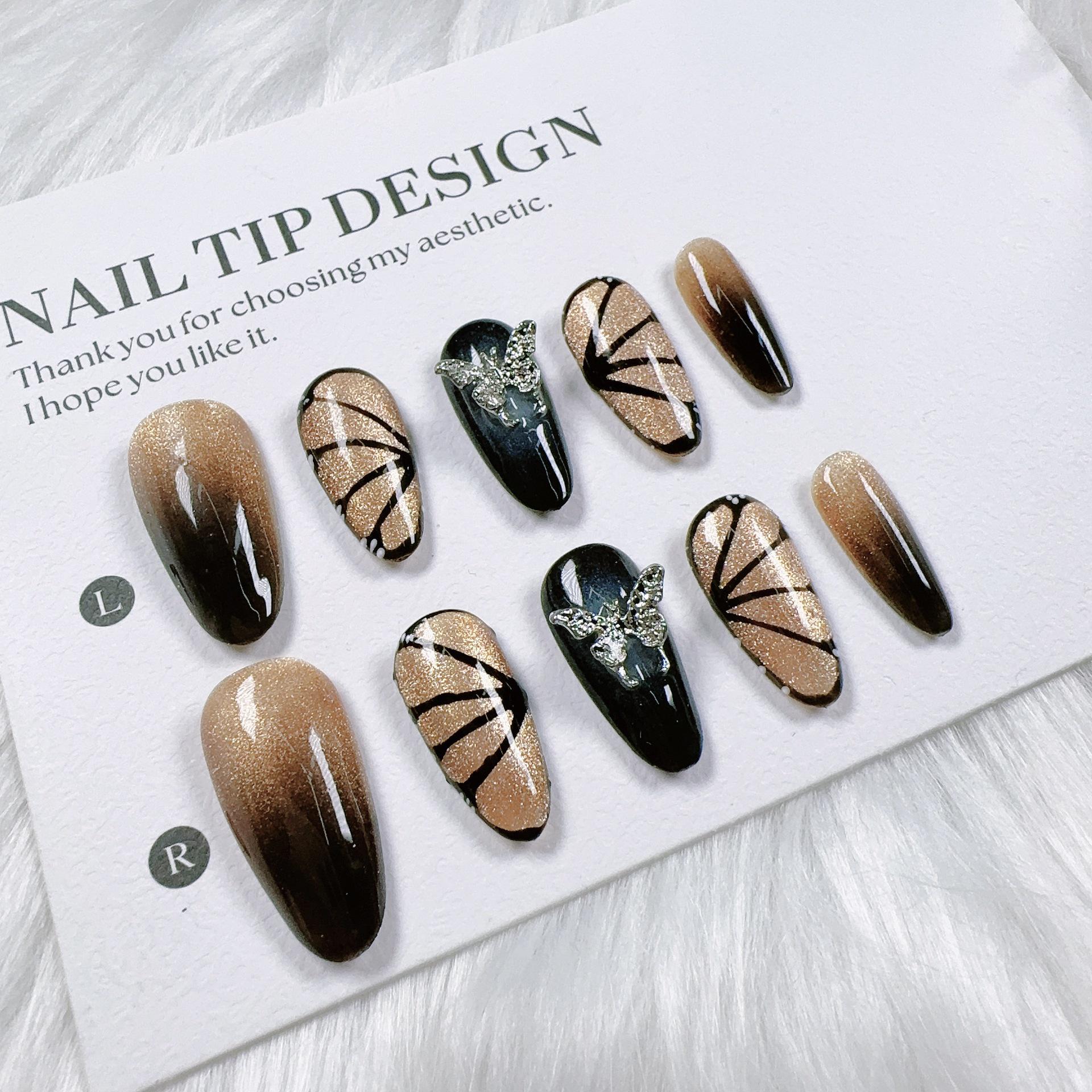 Gradient Gold Cat Eye Gel: Hand-Painted Butterfly Wings, Dreamy Starry Sky Nails