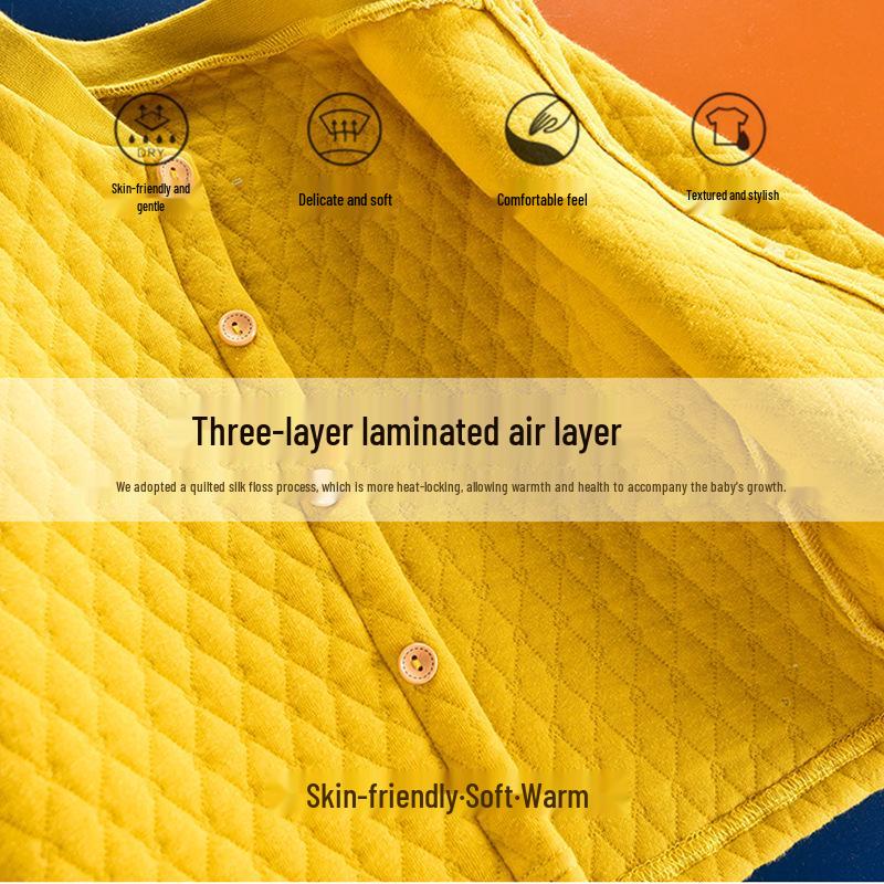 Baby Quilted Long-Sleeve Top: Unisex Three-Layer Autumn/Winter Underwear Pajamas