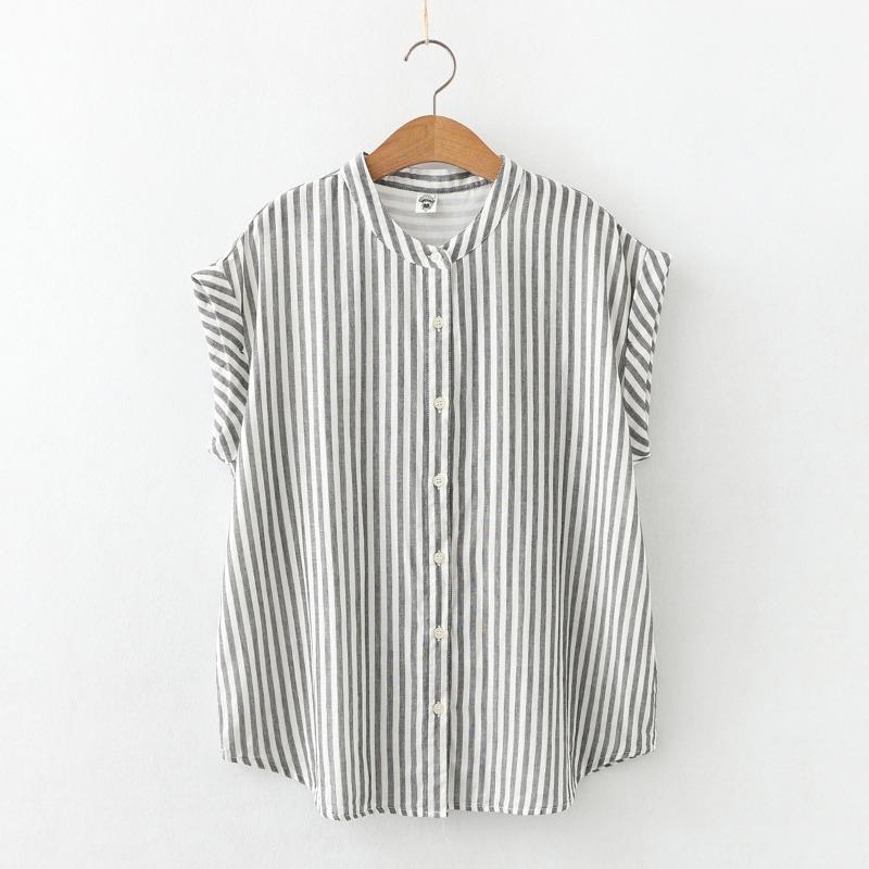 Stand Up Collar Short Sleeved Pure Cotton Double-layer Cotton Soft Glutinous Shirt Sleeveless Flanging Skin Friendly Short Sleeved Shirt