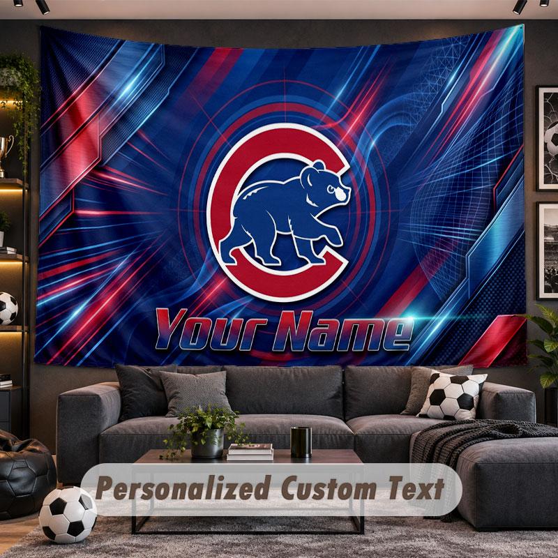 Wall Hanging Tapestry Custom NameChicago Cubs Pattern Personalized Printed Fabric Wall Decor