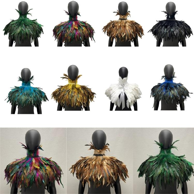 Mantello con Piume a Tema per Feste di Donne, Abito per Festival Musicali, Sciarpa da Travestimento, Mantello Cosplay