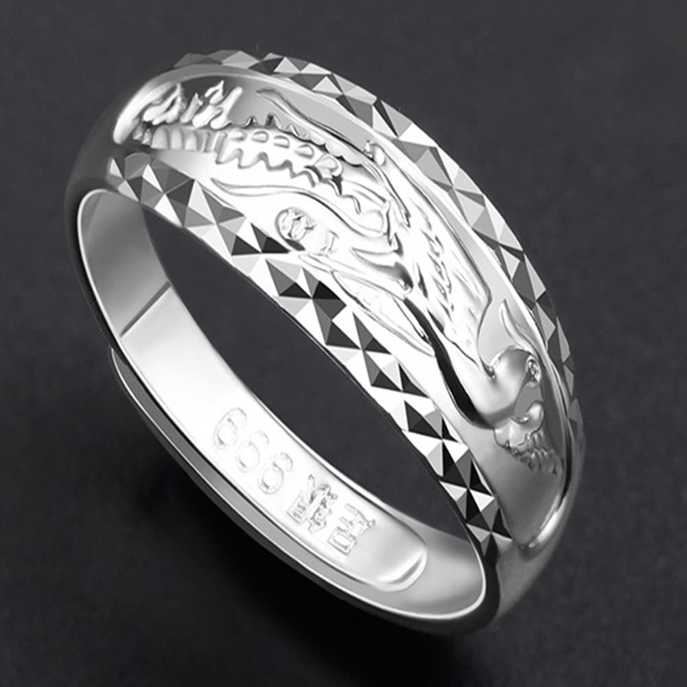 Freie Größe 999 Silber Drachenschnitzerei Phoenix Phoenix Sterling Silber verstellbar Hochzeit Mode Accessoire [Rockyu] Ring, Herrenring, Ring, stilvoll,