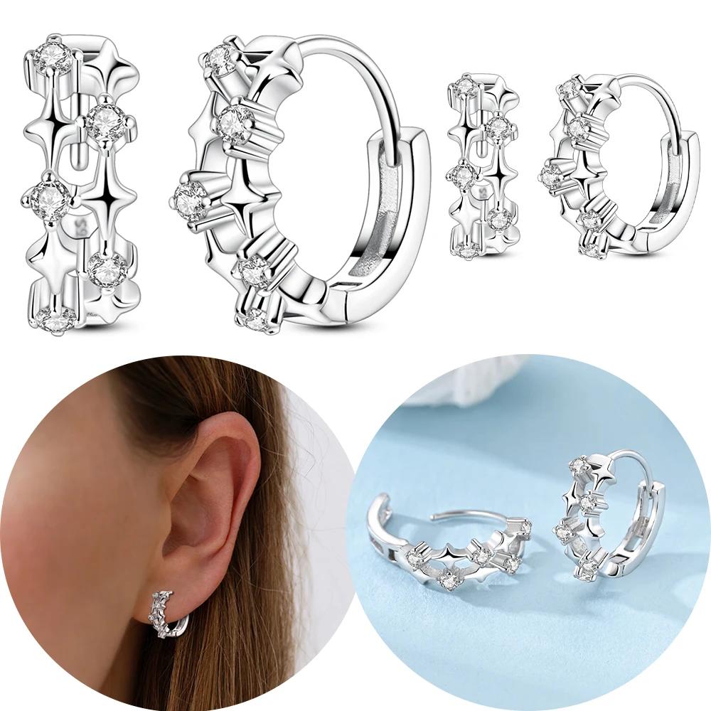 Classic Copper Original Hoop Earrings Woman'S White Zircon Stones Stars Earrings Jewelry Accessory Fine Valentine Day Gift