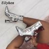 Eilyken Gold Silver Patent Leather Women Ankle Boots Pointed Toe Square High Heels Shoes Chelsea Botas De Mujer
