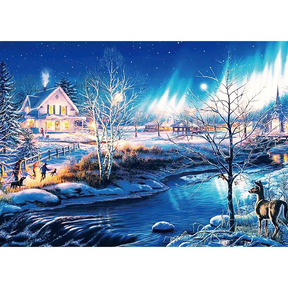 1000 Pieces Snow Night Aurora Jigsaw Puzzle for Adults Family Game Floor Puzzle Educational Toy Perfect for Home Decor