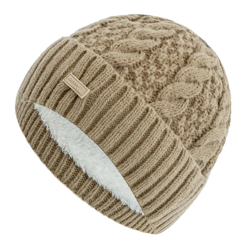 

Новая Унисекс Зимняя Шапка Модная Уличная Шапка-Бини Для Мужчин Женщин, Парная Флисовая Подкладка Теплая Вязаная Шапка 56cm-60cm хаки