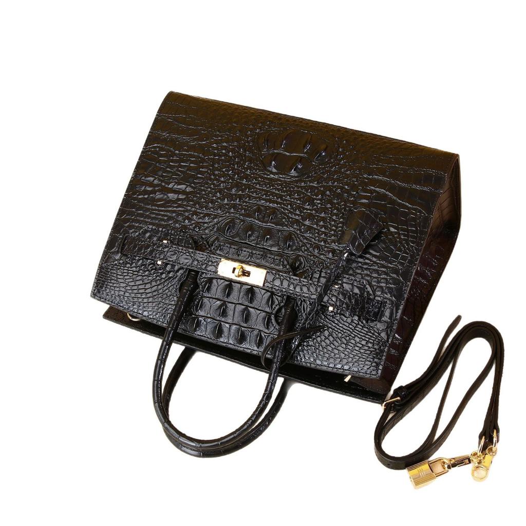 Crocodile-patterned Leather Women's Handbag, High-end and Fashionable Leather Large Bag, Versatile Crossbody Platinum Bag, Casual Women's Bag