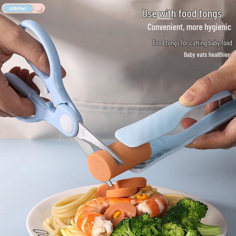 Portable Stainless Steel Baby Food Scissors & Tongs Set