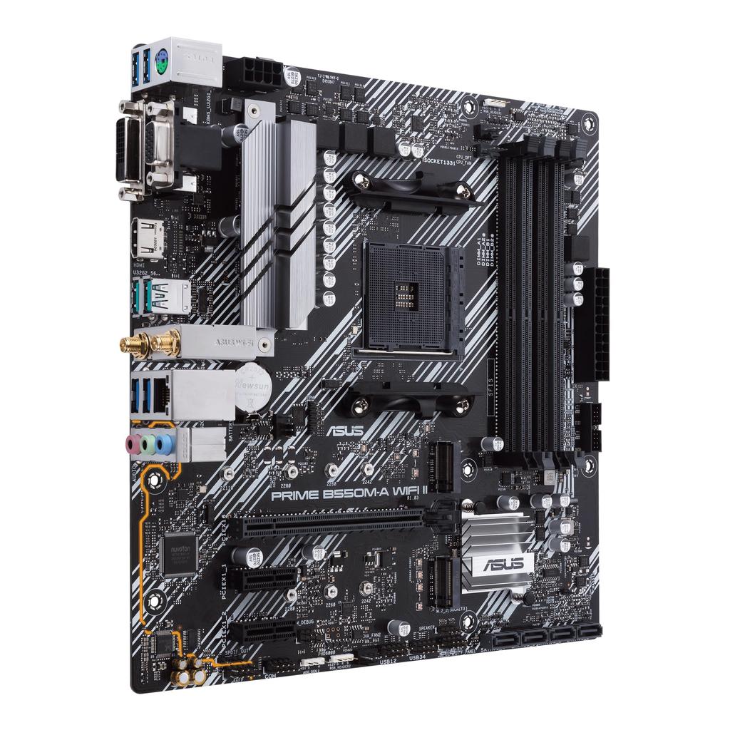 ASUS AMD B550 PRIME B550M-A WIFI II (Wi-Fi) (Ryzen AM4) Micro ATX Motherboard, Dual M.2, PCIe 4.0, Wi-Fi 6, 1Gb Ethernet, HDMI, DVI-D, D-Sub, SATA 6G.