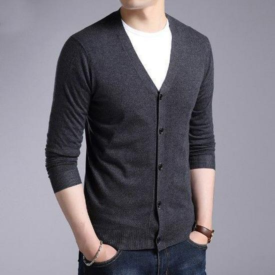 2023 Herren Koreanischer Stil Schwarzer Strick-Cardigan - Frühling/Herbst Knopfleiste Lockerer Pullover für Männer mittleren Alters