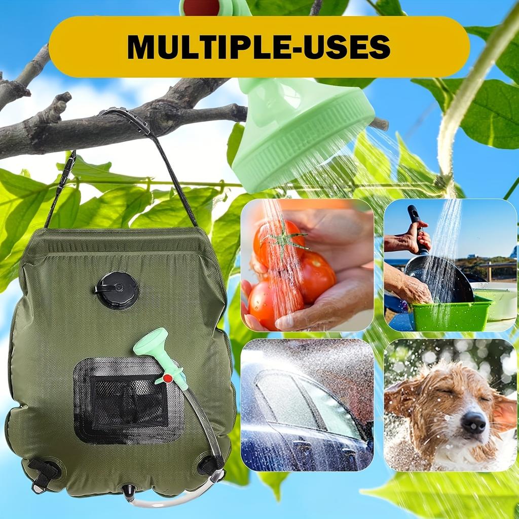 19.99 L Solar-Powered Shower Bag for Camping & Travel - Leakproof, Portable with Temperature Gauge, Hose & Sprinkler Head