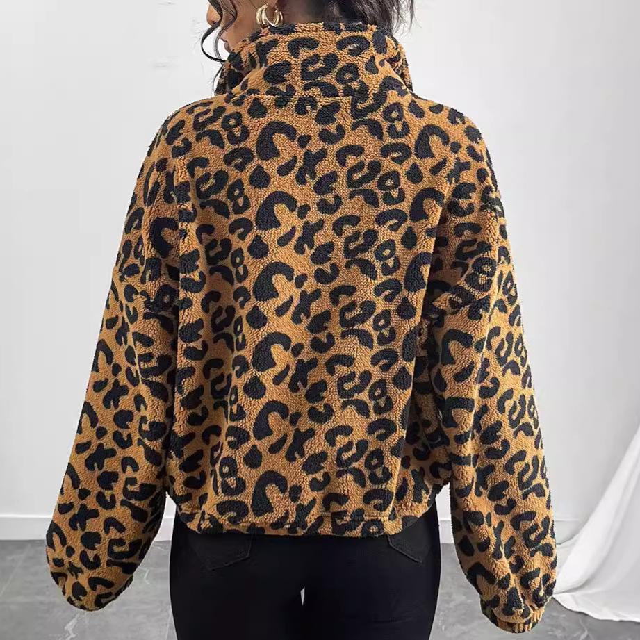 New Autumn and Winter Clothing, Women's Clothing, Loose Cardigan, Zipper, Leopard Print Pattern, Plush Jacket, Thick Winter Jacket, Warm Top