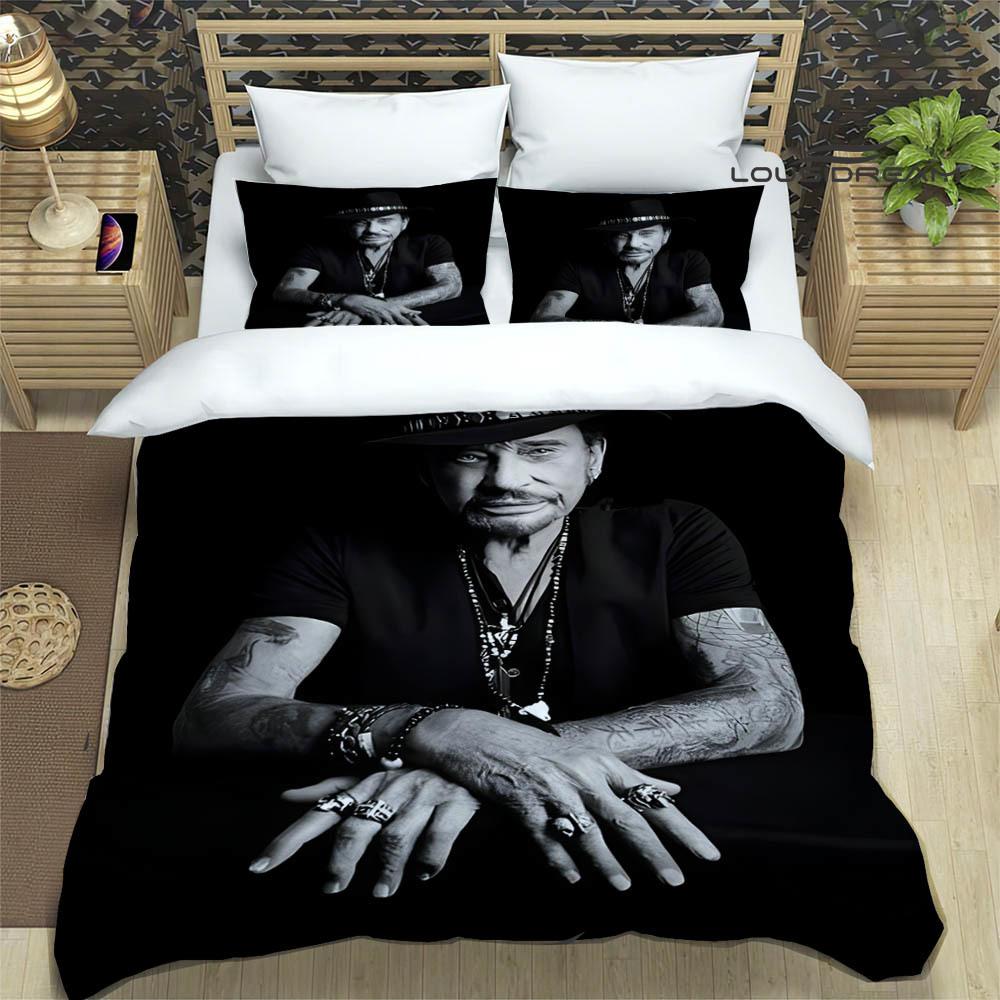3D Johnny Hallyday bedruckte Bettwäsche-Sets exquisites Bettwaren-Set Bettbezug Steppbett-Set Bettwäsche-Set Luxus Geburtstagsgeschenk