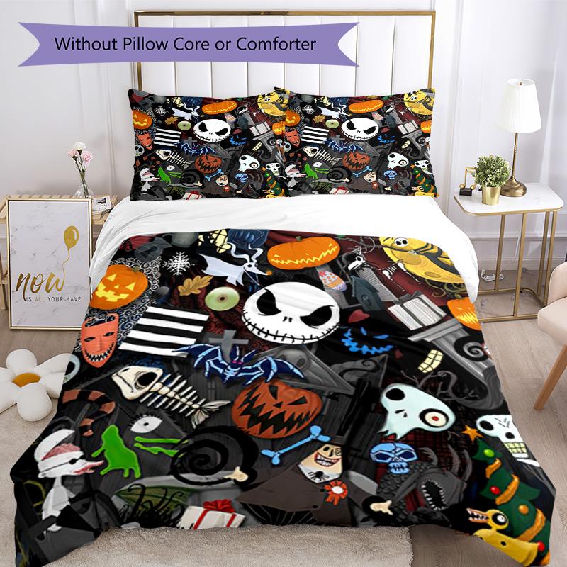 Christmas Nightmare Bedding Set Breathable Duvet Cover with Pillowcases Decorative Bed Linen for Bedroom Home Decoration Birthday Gift