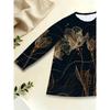 Women's large size with pocket design gold flower embroidered loose T-shirt women's autumn new long-sleeved fashion temperament versatile medium