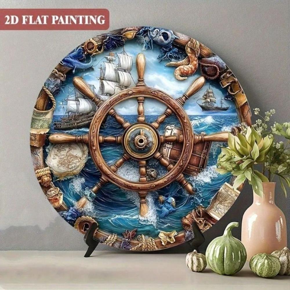 Retro Steampunk Marine Sign 8 Inch Round Metal Plaque Home Garden Decor