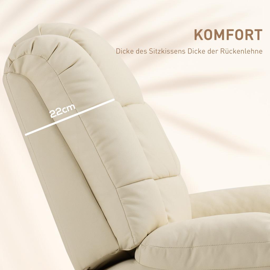 Massage Chair, Relax Chair, 8 Vibration Points, Reclining Function, Faux Leather, Cream White, 94x99x99cm