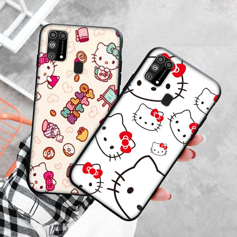 H-8 Schöne Hello Kitty Schwarze Sofe-Hülle für iPhone 16 15 Plus 14 13 Mini 12 11 Pro 8 6 6S SE 5 XR XS Max Realme C30 C33 C32 9I VIVO V29 V27 V23 Y36