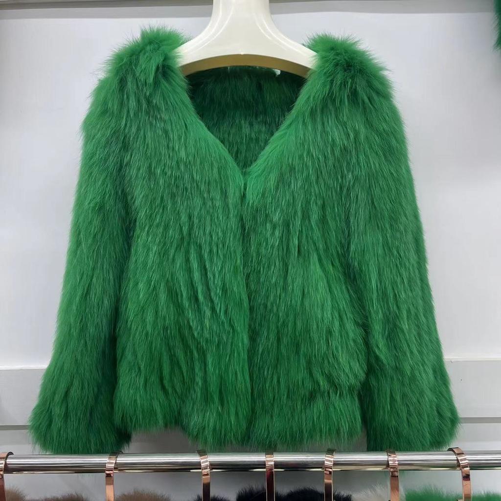 Real Fox Fur Woven Fashion Coat for Women Short Style Long Front and Short Back V-neck Fur Double-sided Young Top