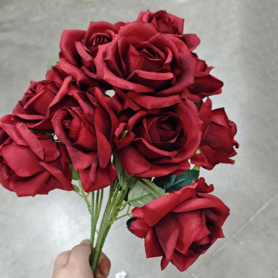 Artificial Rose 10 Head UV Resistant Fake Silk Flower Valentine's Day Wedding Party Table Centerpiece DIY Vase Faux Bloom Decoration