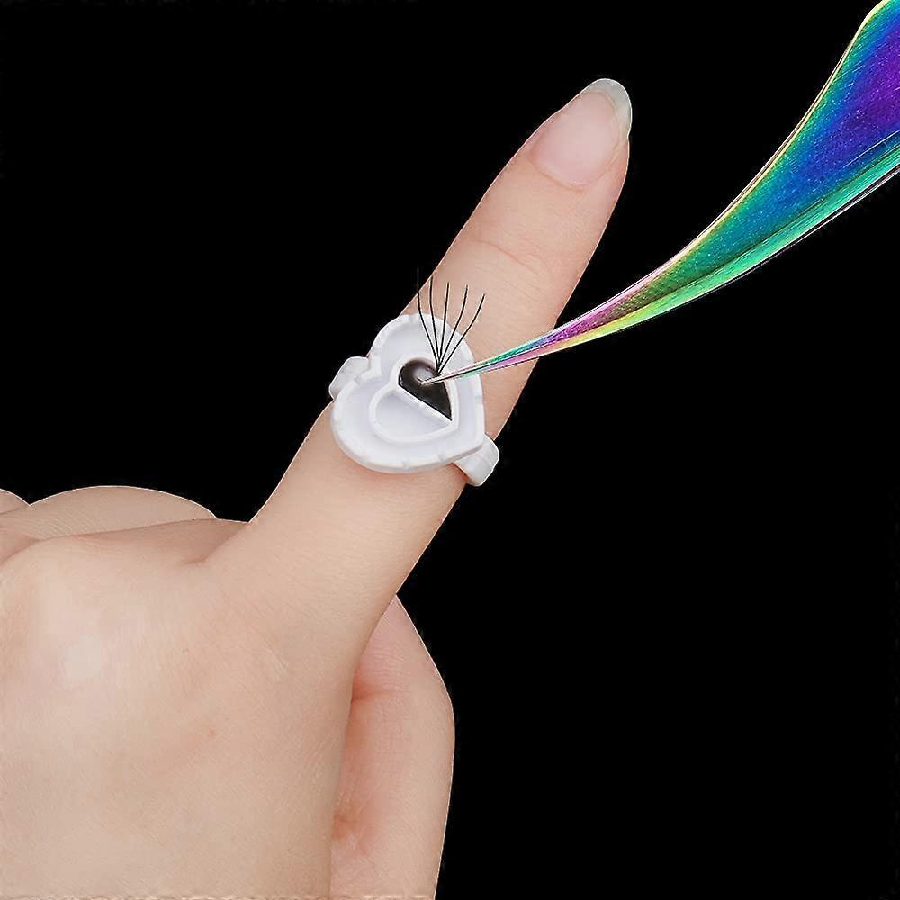 Lot de 200 Anneaux en Caoutchouc Jetables Tasse pour Tatouage d'Ongles et Vernis à Ongles Porte-Anneau en Plastique Forme Cœur Palette, Blanc