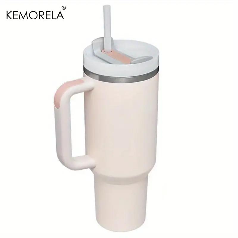 KEMORELA Тамблер с ручкой, крышкой и соломинкой, бутылка для воды из нержавеющей стали 887/1182 мл, вакуумная чашка-термос, дорожная автомобильная кофейная кружка 887-ml