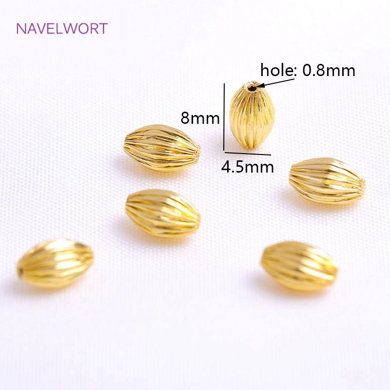 4.5mm*8mm Corrugated Seamless Oval Beads 18K Gold Plating Brass Metal Spacer Beads DIY Jewelry Making Accessories Wholesale