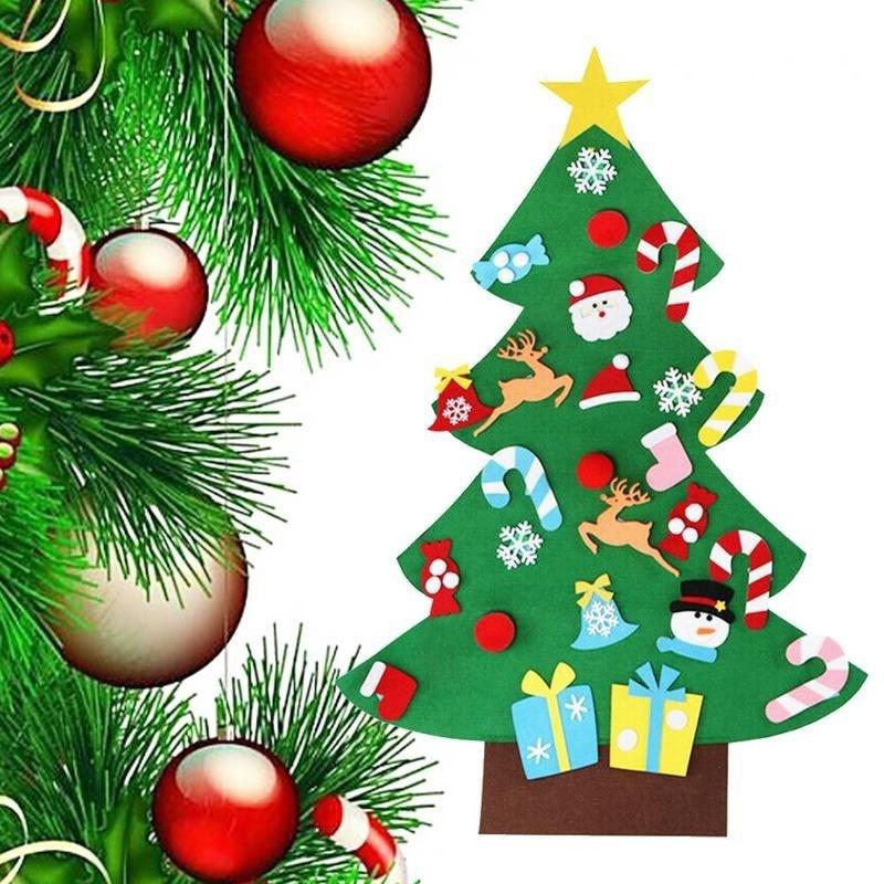 DIY Felt Christmas Tree Set with Detachable Ornaments Kids Wall Hanging Xmas Gifts for Christmas Decorations New Year Gifts