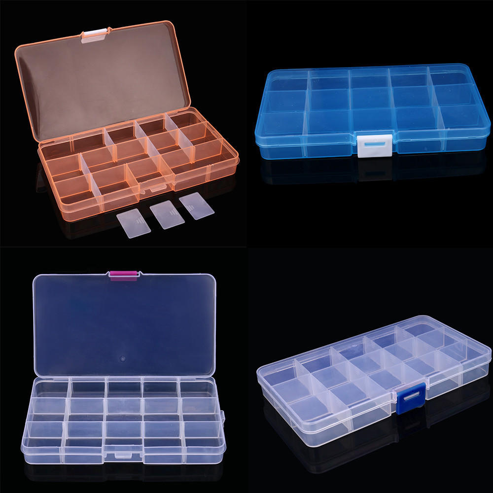 Plastic 15 Slots Adjustable Jewelry Storage Box Case Craft Organizer Bead