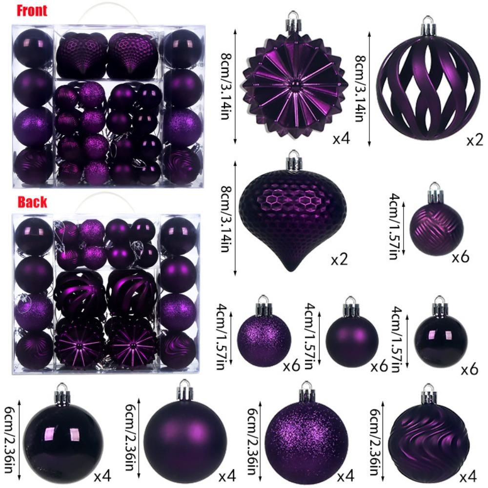 48PCS High-quality Plastic Christmas Ball Set 4/6/8cm Suspensable Christmas Tree Balls Solid Color Xmas Ornament Ball Party