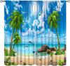 Ocean Beach Curtains   3D Tropical Ocean Landscape Palm Trees Beach Coastal Nature Scenery Print Window Treatments Drapes for Bed