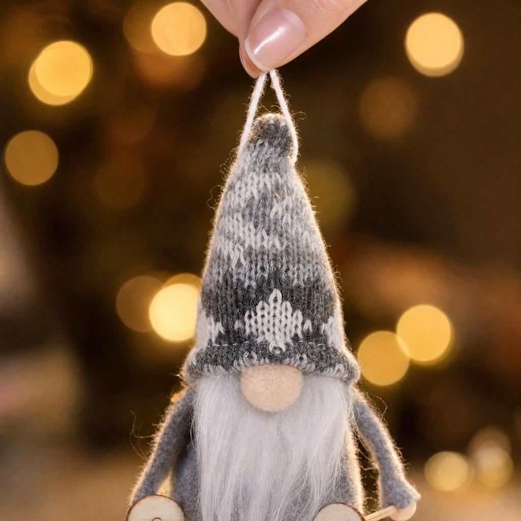 Christmas Ski Doll Wooden Hanging Ornament Knitted Fabric Christmas Tree Decoration