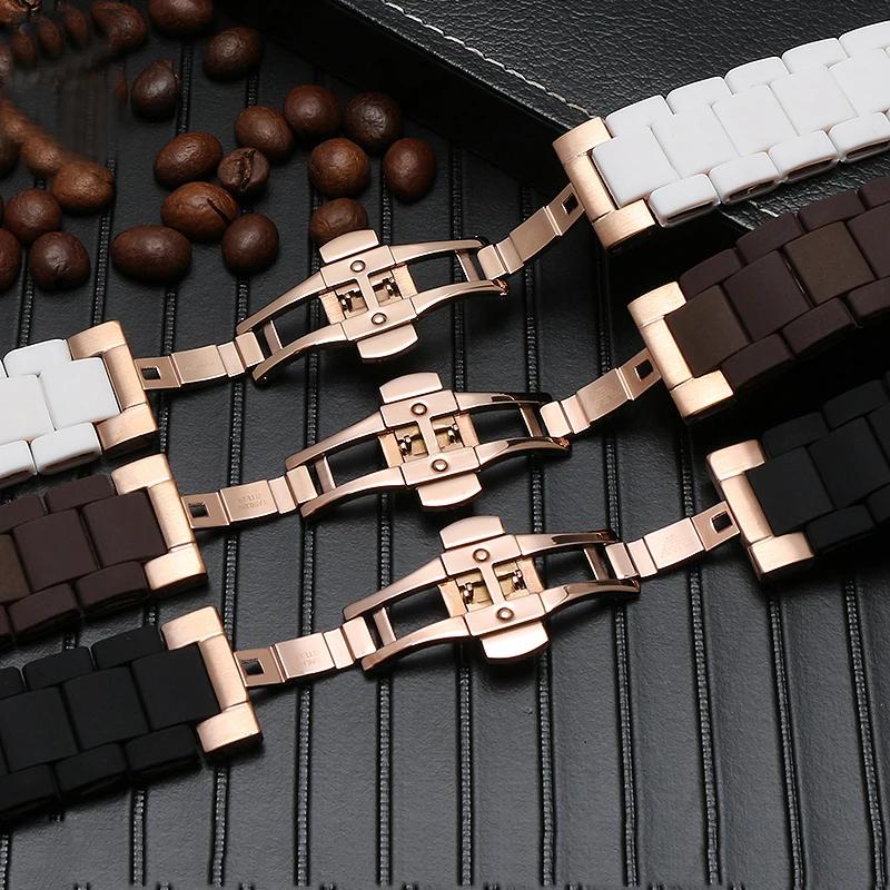 Para pulseira de relógio Armani AR5920 AR5919 AR5859 AR5867, pulseira de relógio masculina e feminina de aço revestido de borracha binge 20mm 23mm