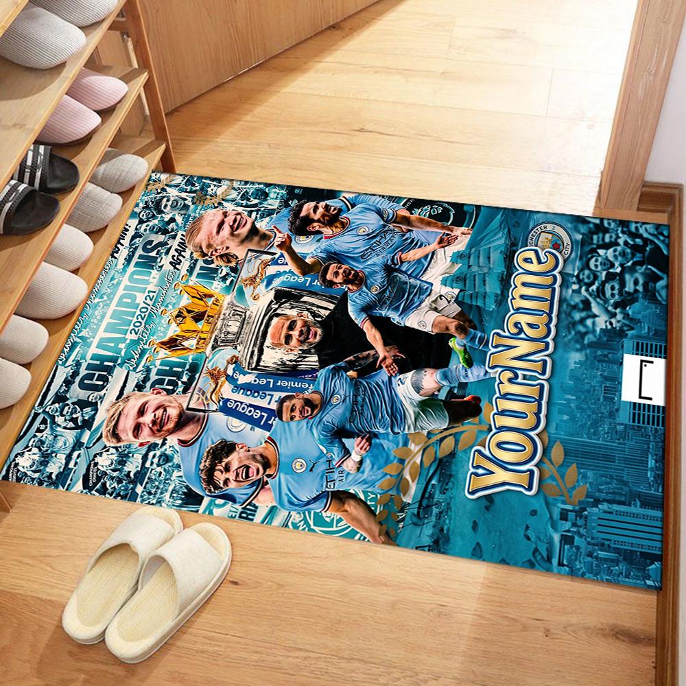 Manchester City Personalized Name Area Rug Design for Hallway Kitchen Playrooms Entryway Anti-slip Rug Office home decor
