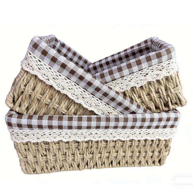 Woven Rattan Storage Basket with Lid - Snack, Sundries & Key Organizer