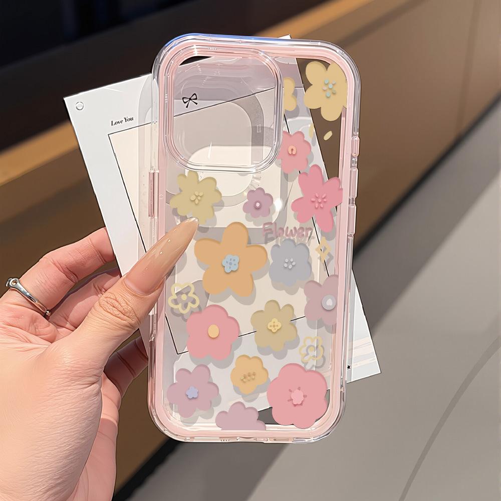 Creative small fresh flowers for iPhone17 Pro Max 2-in-1 mobile phone protective case 15/16 simple