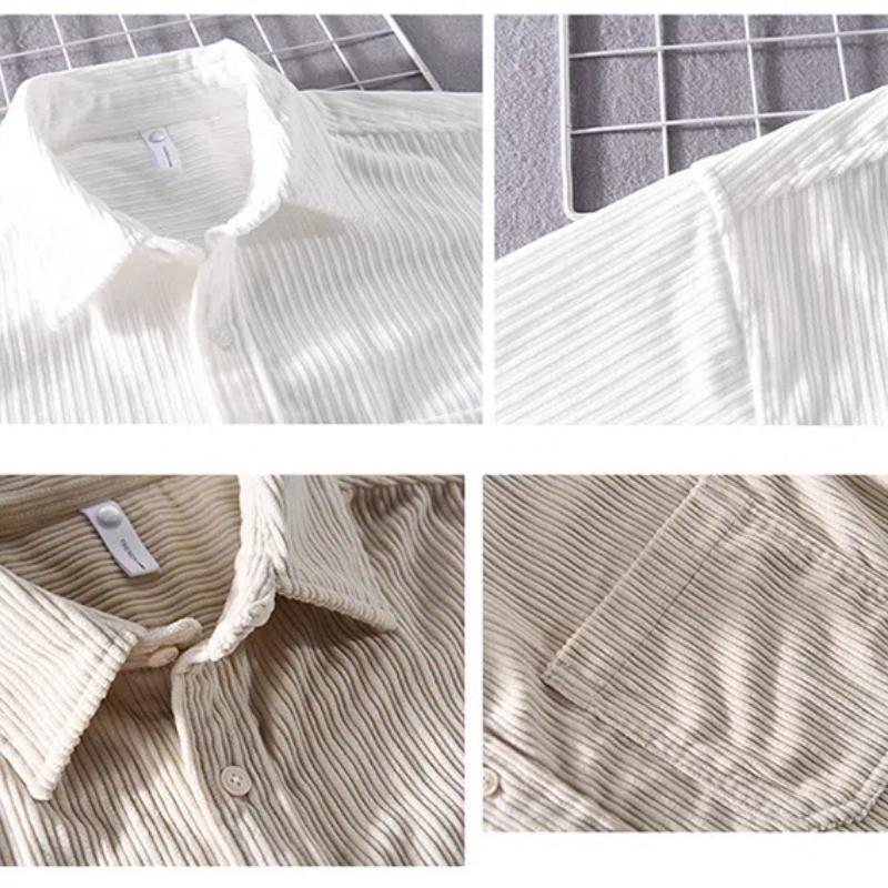 Autumn and Winter Shirts for Men Japanese Style Men Clothing Solid Color Long Sleeve Corduroy Shirt Daily Casual Top Simple